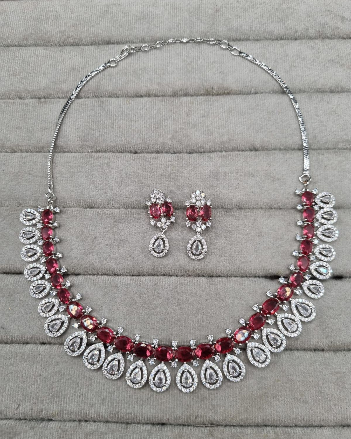 Elegant Rani Pink & AD Collar Necklace Set